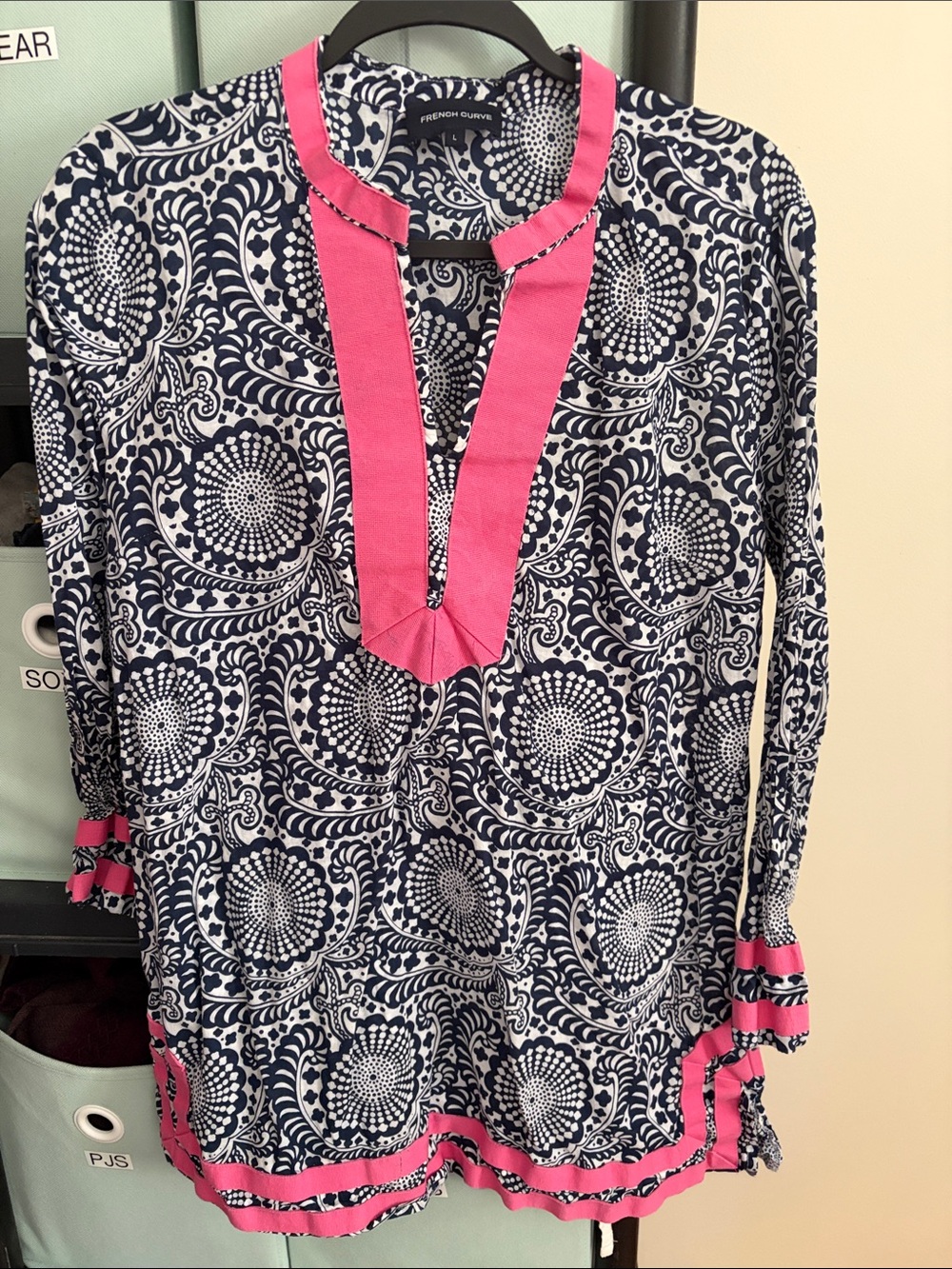 Girls' Navy Floral Tunic Dress with Pink Trim